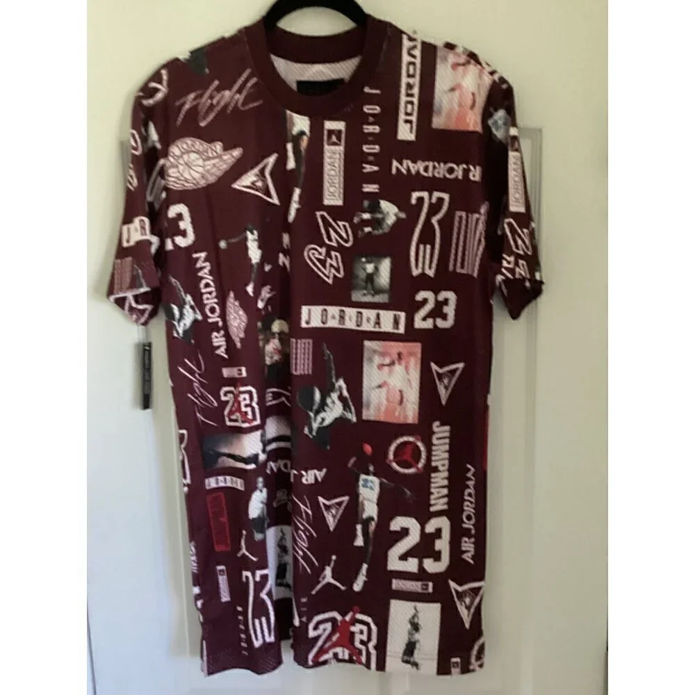 𝅺jordan All Over Print Short Sleeve Jersey Top Size: Medium Color: Burgundy